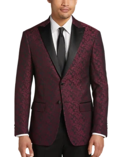 After Hours Slim Fit Dinner Jacket, Burgundy Jacquard