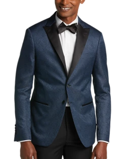 After Hours Slim Fit Satin Peak Lapel Dinner Jacket, Blue Paisley