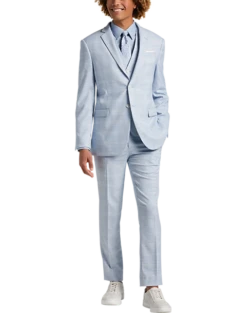 Egara Skinny Fit Suit Separates Coat, Light Blue Plaid -Men Clothing Store MW40 3XGM 15 EGARA ORANGE LT BLUE PLAID ALT5