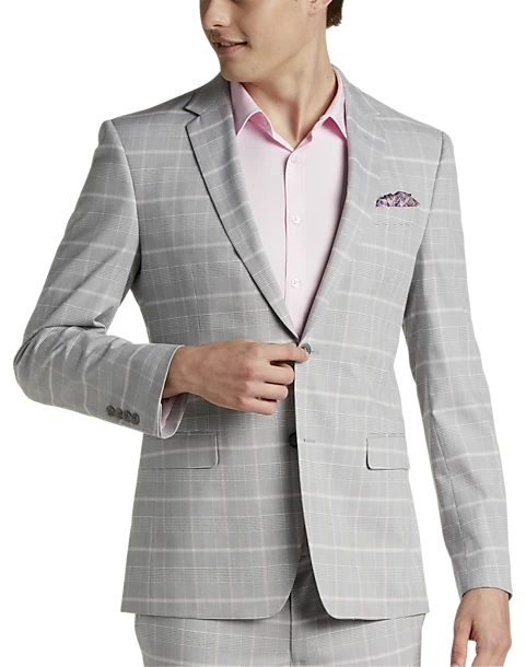 Egara Skinny Fit Suit Separates Coat, Gray & Pink Plaid 1 Egara Skinny Fit Suit Separates Coat, Gray & Pink Plaid