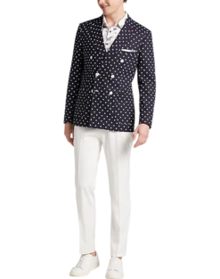 Paisley & Gray Slim Fit Suit Separates Coat, Navy With White Polka Dots -Men Clothing Store MW40 3XLU 27 PAISLEY GRAY NAVY WHITE POKA DOTS ALT5