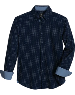 Michael Strahan Modern Fit Spread Collar Four-Way Stretch Sport Shirt, Navy Mini Triangle Dot