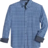 Michael Strahan Modern Fit Button-Down Collar Four-Way Stretch Sport Shirt, Medium Blue Geo Check