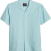 Egara Slim Fit Seersucker Short Sleeve Sport Shirt, Aqua Tonal Stripe