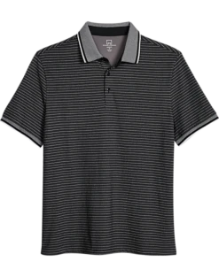 Michael Strahan Modern Fit Short Sleeve Polo, Black Stripe