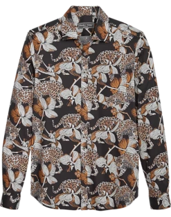 Paisley & Gray Slim Fit Spread Collar Sport Shirt, Black Leopard Print