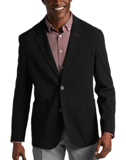 Michael Strahan Modern Fit Notch Lapel Crepe Knit Soft Jacket, Black