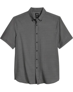 Michael Strahan Modern Fit Four-Way Stretch Short Sleeve Sport Shirt, Black Geometric