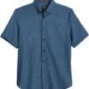 Michael Strahan Modern Fit Short Sleeve Sport Shirt, Navy Check 3-D Check