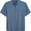 Michael Strahan Modern Fit 4-Way Stretch Short Sleeve Sport Shirt, Navy & Blue Floral